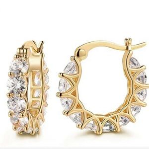 14KT Yellow Gold Over Sterling Silver 3/4” White Topaz Inside Hoops